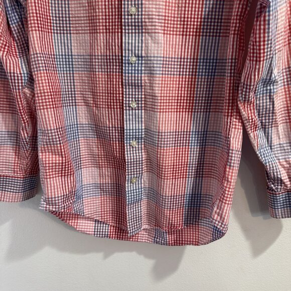 Vineyard Vines Whale Shirt Mens XS Gingham Check Plaid Button Front Red Blue - Picture 3 of 10